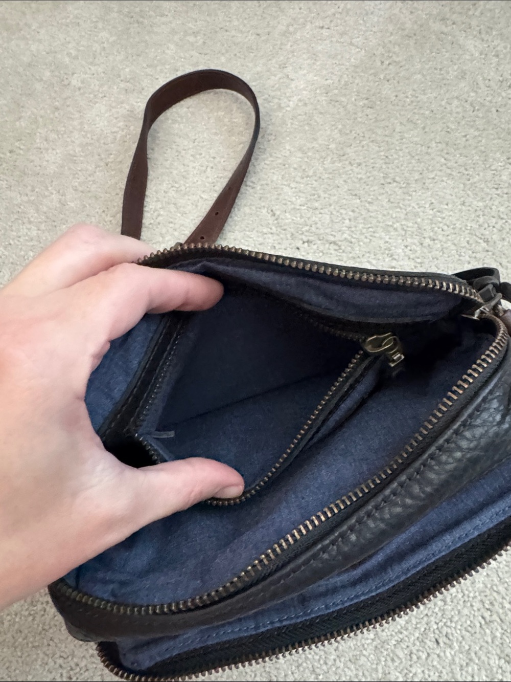 Will Leather Goods Black Pebbled Leather Crossbody with Brown Strap - Picture 5 of 6